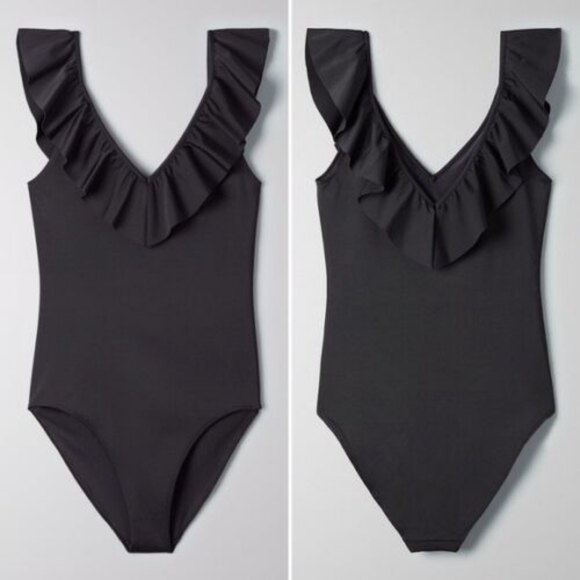 Aritzia Wilfred Danette Black Ruffle One Piece Swim Suit XS - Picture 1 of 7
